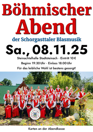 Plakat zum Böhmischen Abend 2025 der Schorgasttaler Blasmusik